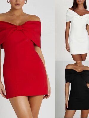Elegant Formal Off Shoulder Short Sleeve Mini Sheath Dress - Image 2