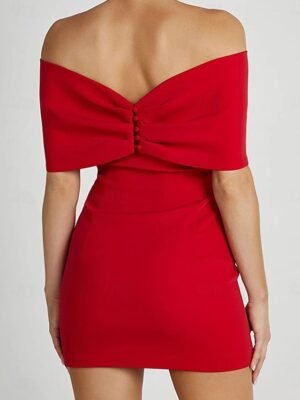 Elegant Formal Off Shoulder Short Sleeve Mini Sheath Dress - Image 7