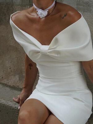Elegant Formal Off Shoulder Short Sleeve Mini Sheath Dress - Image 9