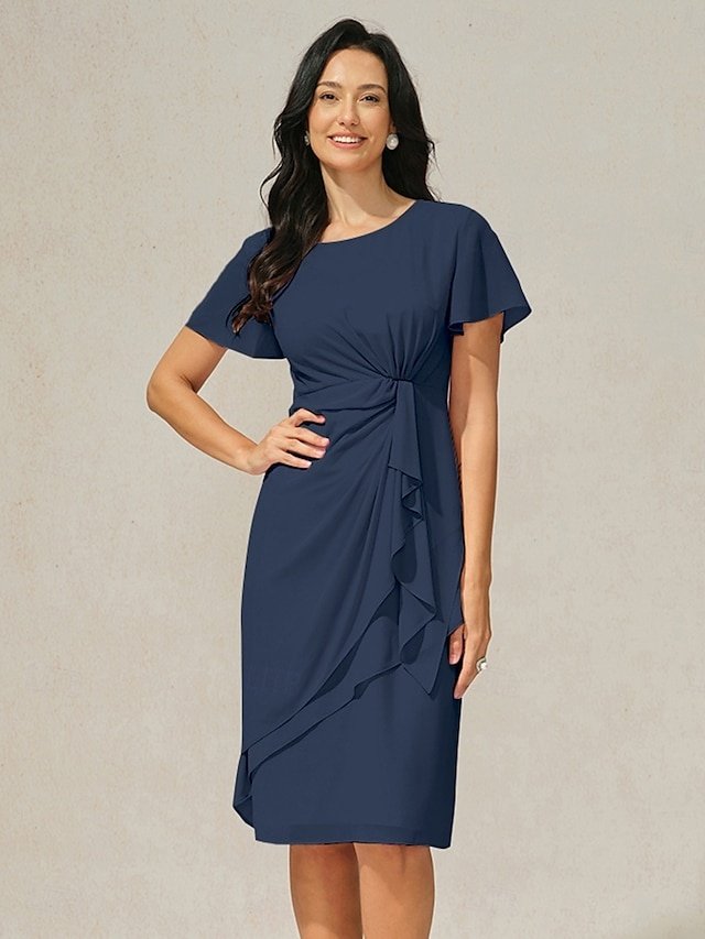 Elegant Formal Plain Crew Neck Butterfly Sleeve Layered Midi Dress - Image 1