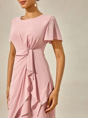 Elegant Formal Plain Crew Neck Butterfly Sleeve Layered Midi Dress - Image 16