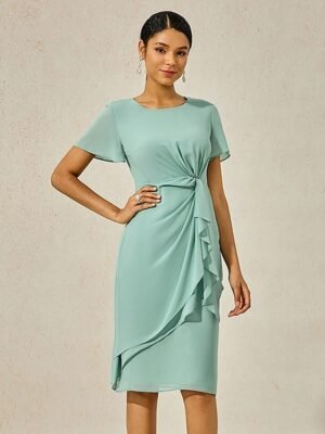Elegant Formal Plain Crew Neck Butterfly Sleeve Layered Midi Dress - Image 26