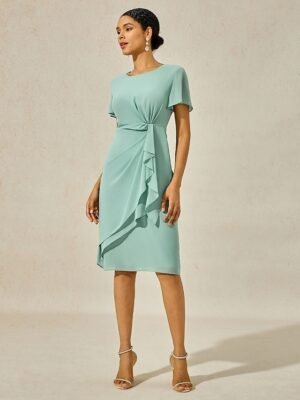 Elegant Formal Plain Crew Neck Butterfly Sleeve Layered Midi Dress - Image 28