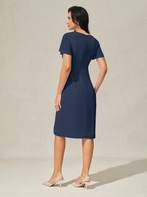 Elegant Formal Plain Crew Neck Butterfly Sleeve Layered Midi Dress - Image 5