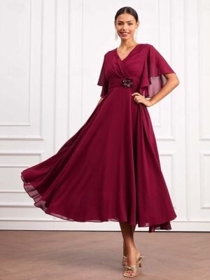 Elegant Formal Plain V Neck Short Sleeve Maxi Wrap Dress - Image 7