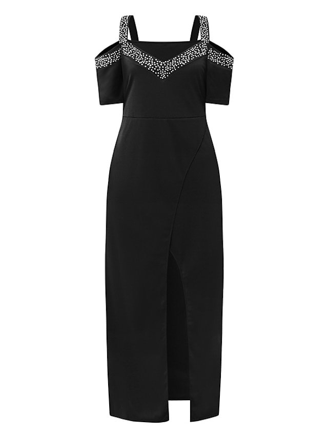 Elegant Formal Sparkle Off Shoulder Short Sleeve Maxi Dress - Image 2