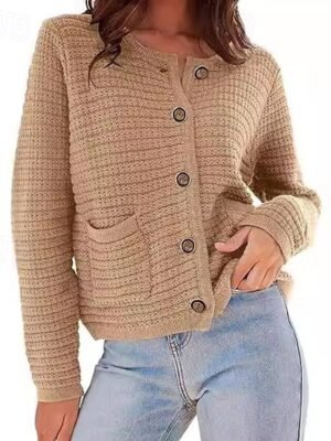 Elegant Formal Textured Crew Neck Long Sleeve Cardigan - Image 1