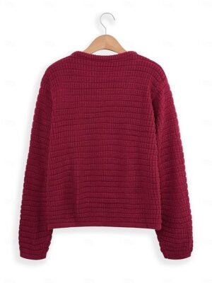 Elegant Formal Textured Crew Neck Long Sleeve Cardigan - Image 3