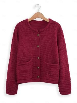 Elegant Formal Textured Crew Neck Long Sleeve Cardigan - Image 4