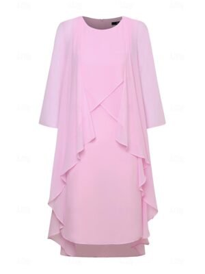 Elegant Formal Tiered Crew Neck Long Sleeve Midi Dress - Image 14