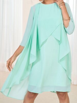 Elegant Formal Tiered Crew Neck Long Sleeve Midi Dress - Image 9
