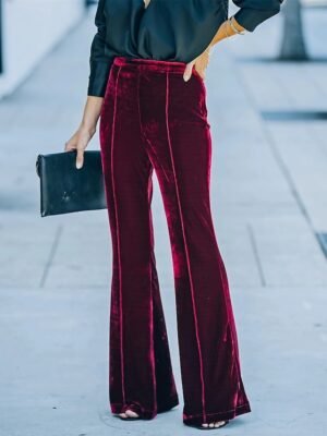 Elegant High Waist Plain Full Length Bell Bottom Trousers - Image 1