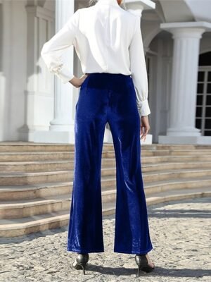 Elegant High Waist Plain Full Length Bell Bottom Trousers - Image 11