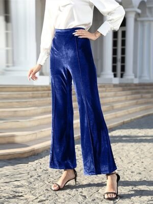 Elegant High Waist Plain Full Length Bell Bottom Trousers - Image 12