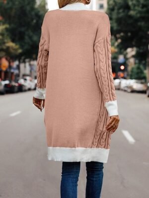 Elegant Long Sleeve Colour Block Open Front Long Cardigan - Image 8