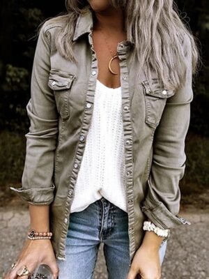 Elegant Long Sleeve Shirt Collar Solid Shirt - Image 1