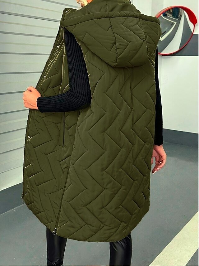 Elegant Loose Army Green Hooded Sleeveless Shrug - Image 2