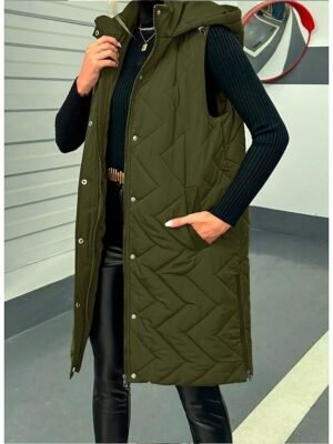 Elegant Loose Army Green Hooded Sleeveless Shrug - Image 5