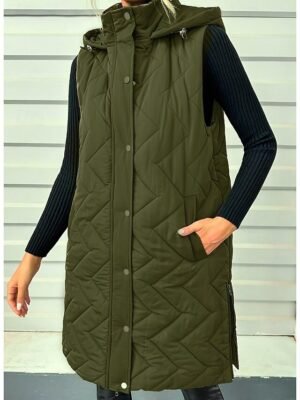 Elegant Loose Army Green Hooded Sleeveless Shrug - Image 6