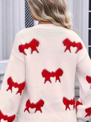 Elegant Loose Color Block Crew Neck Long Sleeve Regular Sweater - Image 7