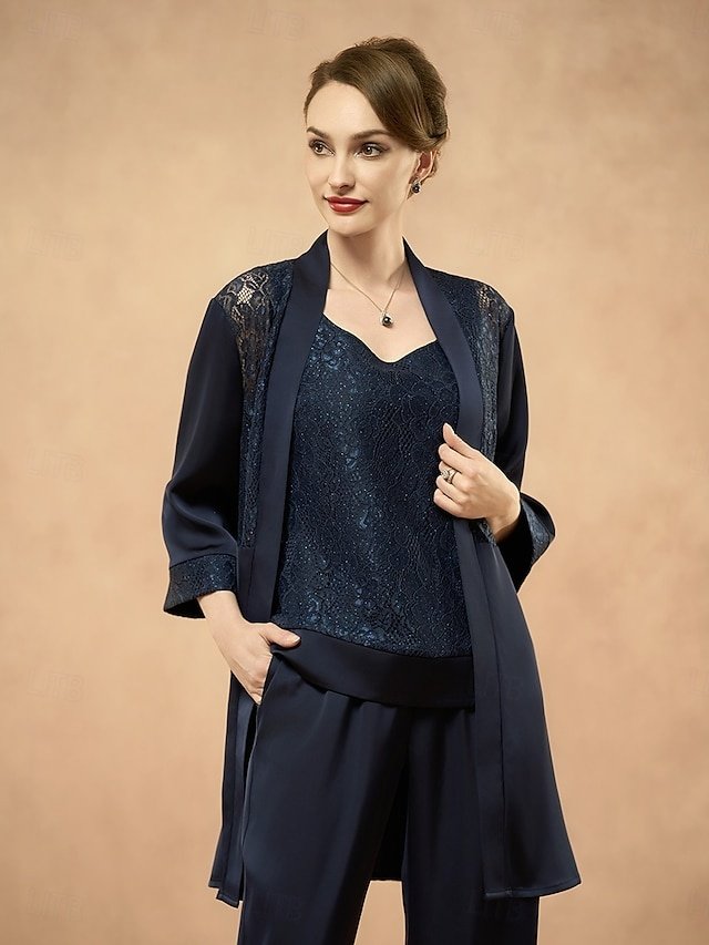 Elegant Loose Fit Lace Open Front Collarless 3/4 Sleeve Jacket - Image 1