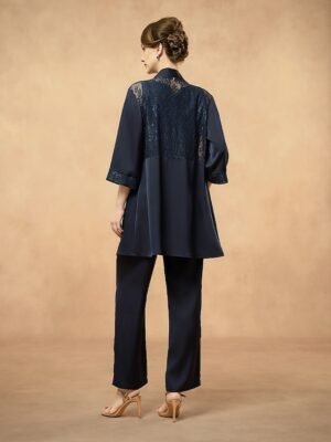 Elegant Loose Fit Lace Open Front Collarless 3/4 Sleeve Jacket - Image 2