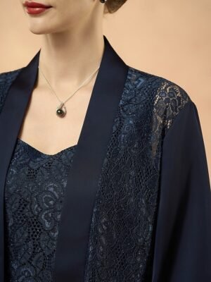 Elegant Loose Fit Lace Open Front Collarless 3/4 Sleeve Jacket - Image 3