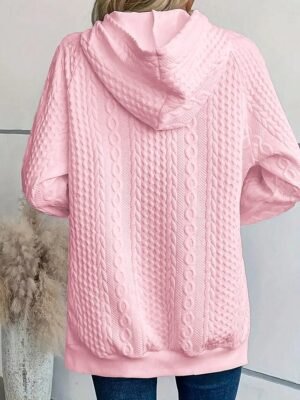 Elegant Loose Fit Plain Hooded Long Sleeve White Pink Hoodie - Image 2