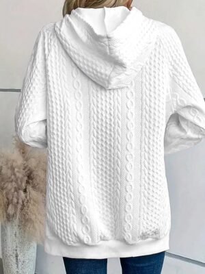 Elegant Loose Fit Plain Hooded Long Sleeve White Pink Hoodie - Image 5