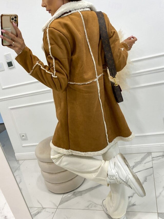 Elegant Loose Fit Solid Turndown Long Sleeve Winter Coat - Image 2