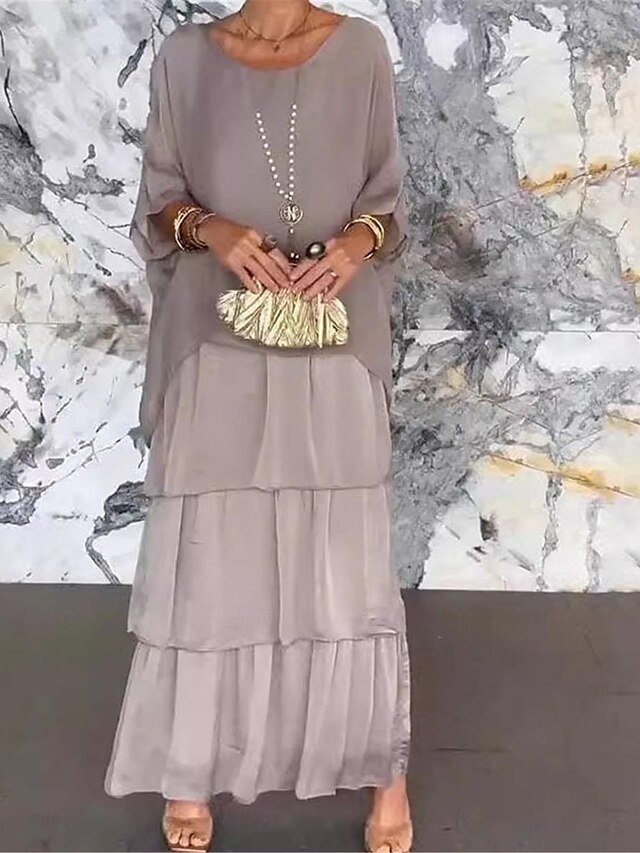 Elegant Loose Floral Crew Neck 3/4 Sleeve Maxi Dress - Image 2