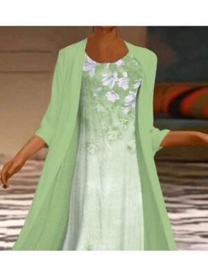 Elegant Loose Floral Crew Neck Half Sleeve Maxi Dress Set - Image 4