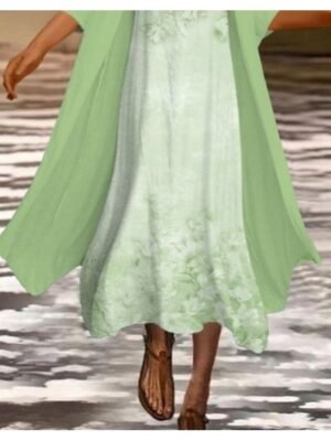 Elegant Loose Floral Crew Neck Half Sleeve Maxi Dress Set - Image 5