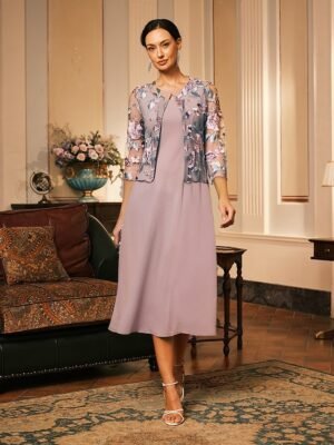 Elegant Loose Floral Crewneck 3/4 Sleeve Cardigan - Image 11