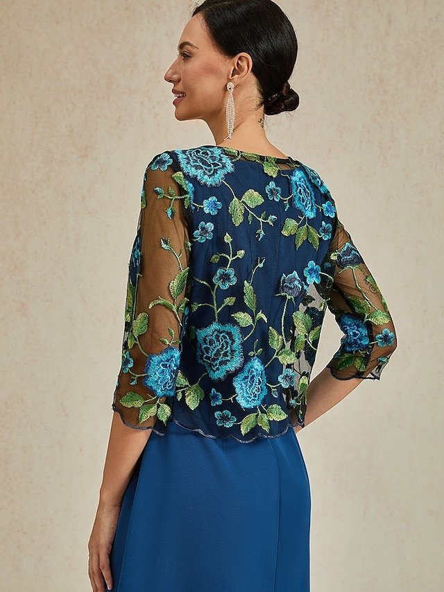 Elegant Loose Floral Crewneck 3/4 Sleeve Cardigan - Image 2