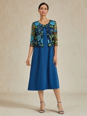 Elegant Loose Floral Crewneck 3/4 Sleeve Cardigan - Image 4