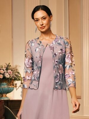 Elegant Loose Floral Crewneck 3/4 Sleeve Cardigan - Image 9