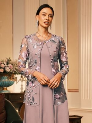 Elegant Loose Floral Crewneck Long Sleeve Cardigan - Image 1