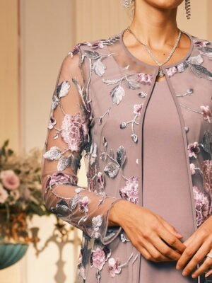 Elegant Loose Floral Crewneck Long Sleeve Cardigan - Image 2