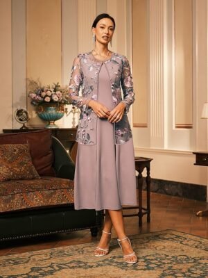 Elegant Loose Floral Crewneck Long Sleeve Cardigan - Image 3