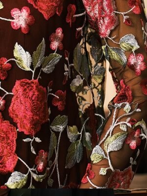 Elegant Loose Floral Crewneck Long Sleeve Cardigan - Image 3