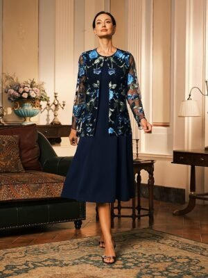 Elegant Loose Floral Crewneck Long Sleeve Cardigan - Image 8