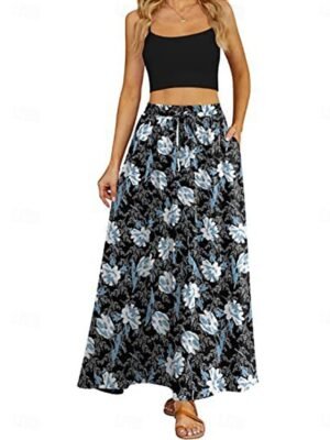 Elegant Loose Floral High Waist Maxi Skirt - Image 6
