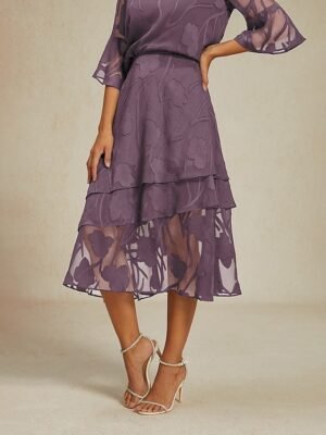 Elegant Loose Floral Layered Mid Waist Midi Skirt - Image 1