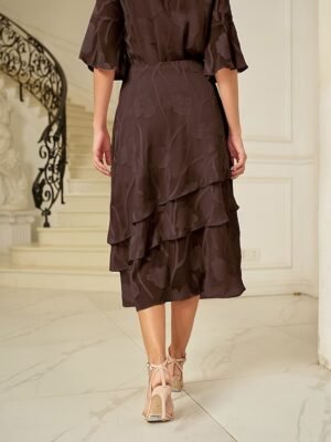 Elegant Loose Floral Layered Mid Waist Midi Skirt - Image 10