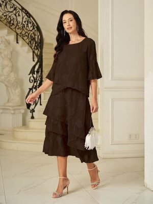 Elegant Loose Floral Layered Mid Waist Midi Skirt - Image 11