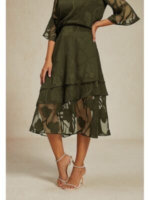 Elegant Loose Floral Layered Mid Waist Midi Skirt - Image 12