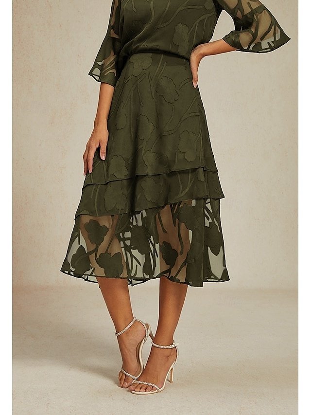 Elegant Loose Floral Layered Mid Waist Midi Skirt - Image 12