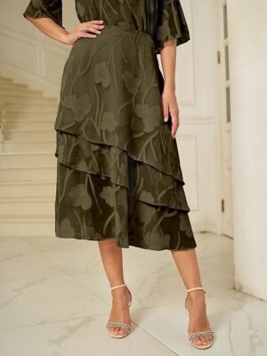 Elegant Loose Floral Layered Mid Waist Midi Skirt - Image 13
