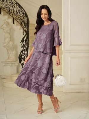 Elegant Loose Floral Layered Mid Waist Midi Skirt - Image 2